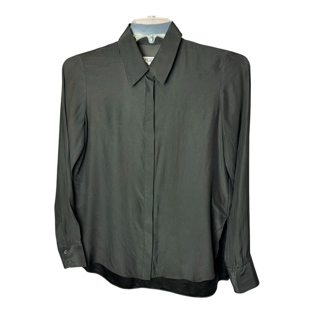 Argent Silk Button Up Blouse Top Long Sleeve Black Small